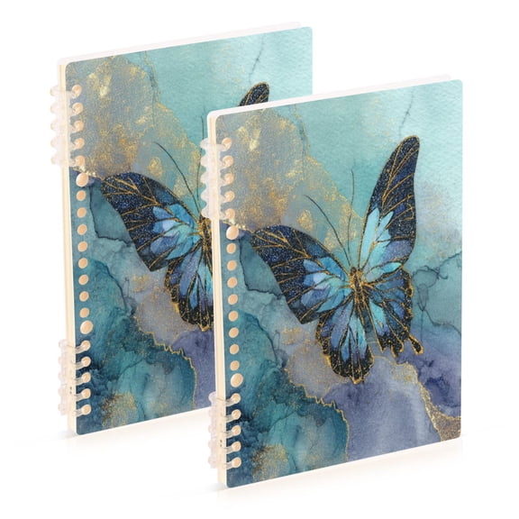 WOBOGO Marble Butterfly Notebook College Horizontal Grid Paper Ink Spill Resistant Water Resistant Cover 8.3x5.7x0.4in