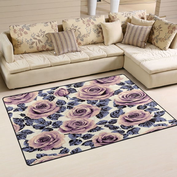 WOBOGO Mauve Vintage Rose Carpet Non-Slip Rugs Soft Doormat 31×20in Living Dining Room Bedroom Decorative
