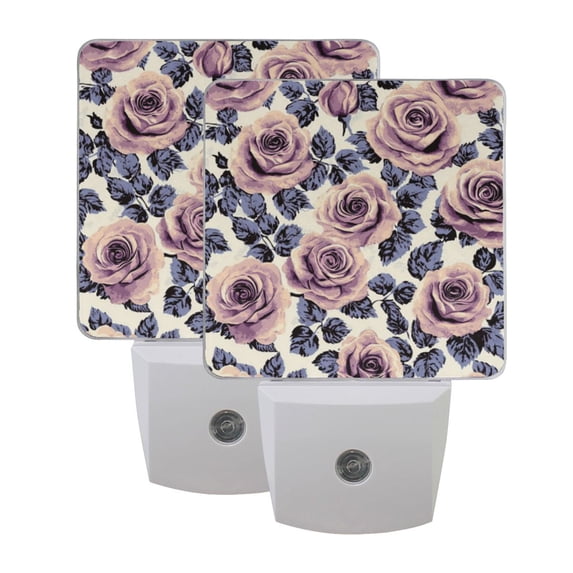 WOBOGO Mauve Vintage Rose LED Night Light 2 Pcs Set 0.5 Watt Wall Plug in Dusk to Dawn Automatic Switch Soft White Light