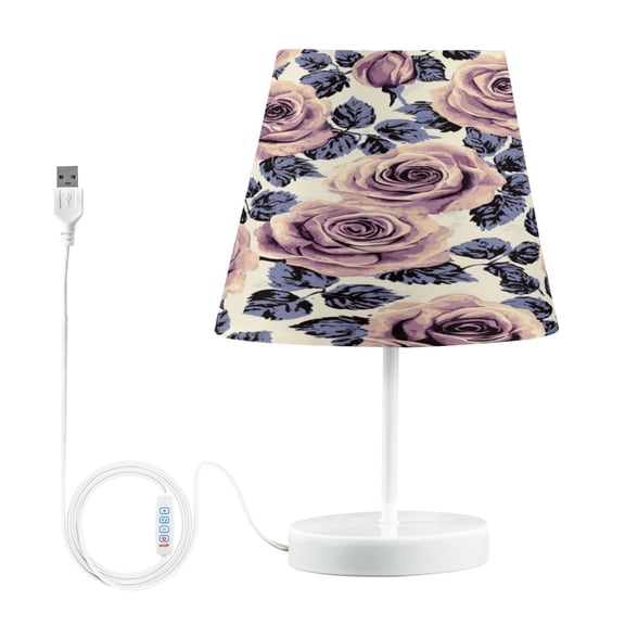 WOBOGO Mauve Vintage Rose Table Lamps Bedroom 3-Speed Dimmable Farm Style with Fabric Shade for Reading and Home Office