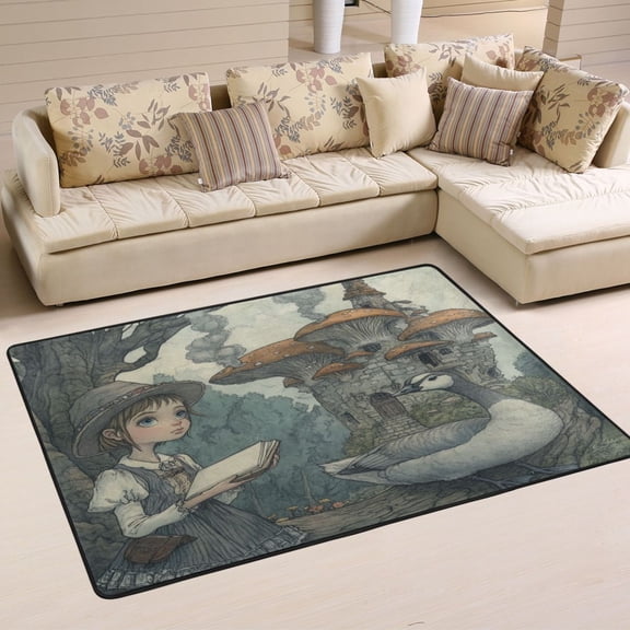 WOBOGO Medieval Mushroom Castle Carpet Non-Slip Rugs Soft Doormat 36×24in Living Dining Room Bedroom Decorative