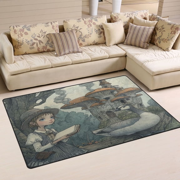 WOBOGO Medieval Mushroom Castle Carpet Non-Slip Rugs Soft Doormat 60×39in Living Dining Room Bedroom Decorative
