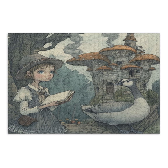 WOBOGO Medieval Mushroom Castle Jigsaw Puzzle Challenge 1000 Piece Jigsaw Suitable for Game Night Finished Size 29.5 x 19.7in