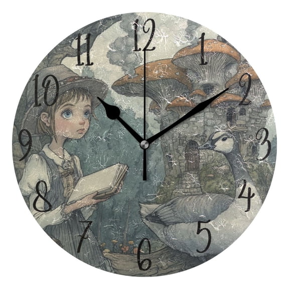 WOBOGO Medieval Mushroom Castle Wall Clock 10in Silent Mechanism Battery Operated Retro Style for Living Room Bedroom and Kitchen Black Pointer