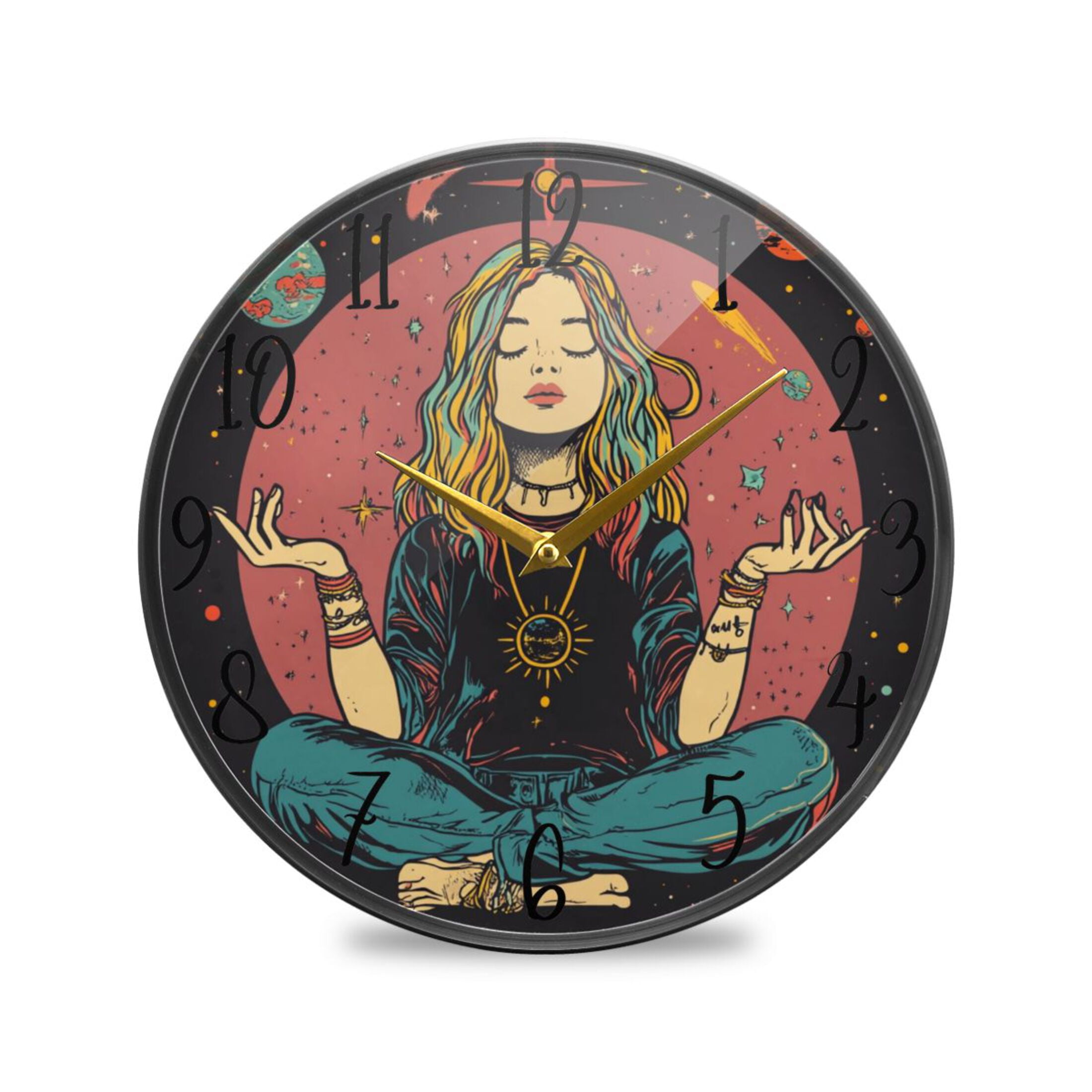Meditating Clock WOBOGO Meditating Woman Outer Space Acrylic Wall Clock Battery Operated ...