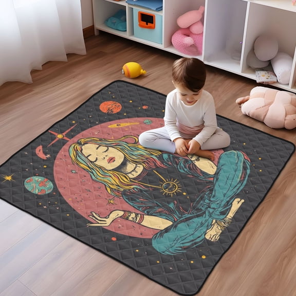 WOBOGO Meditating Woman Outer Space Baby Playmats Extra Large Waterproof Rollable Activity Pads for Toddlers 5050inch