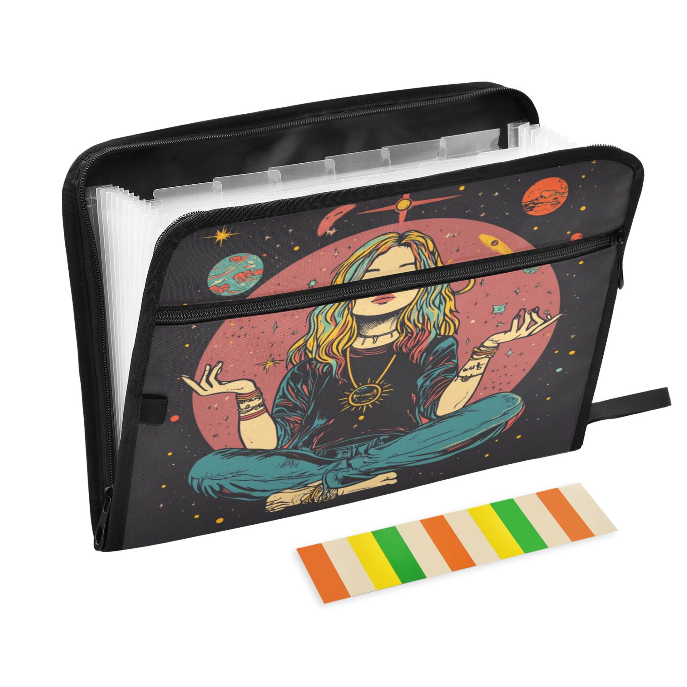 WOBOGO Meditating Woman Outer Space Expanding File Folder Letter Size Accordion Filing Organizer 13 Pocket Separate Organ Pocket