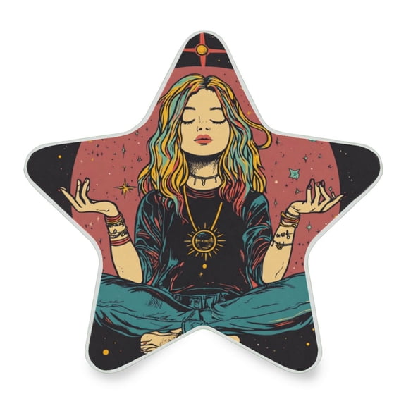 WOBOGO Meditating Woman Outer Space LED Star Night Light 0.2 Watt Wall Plug Dusk to Dawn Auto Switch Adjustable Brightness Soft White Light