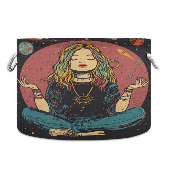 WOBOGO Meditating Woman Outer Space Toy Storage Basket 2014in Canvas Laundry Hamper for Living Room Kids Room Bathroom Organizer