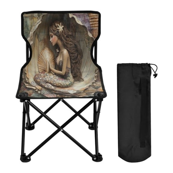 WOBOGO Mermaid Inside The Shell Camping Chair Convenient Four Corner Backrest Folding Stool Can Hold Up to 220lbs