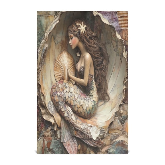 WOBOGO Mermaid Inside The Shell Kitchen Towel 1 Piece Large Cotton Dishcloth Premium Absorbency Set with Hanging Loop