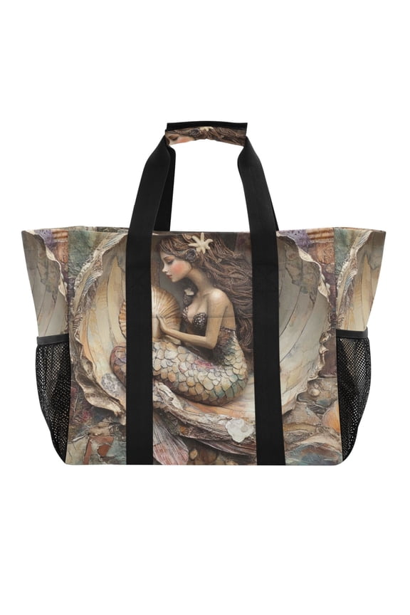 Mermaid Inside The Shell Tote Shopping Bag Reusable Heavy Duty Durable Foldable Washable 15.412.89.8in