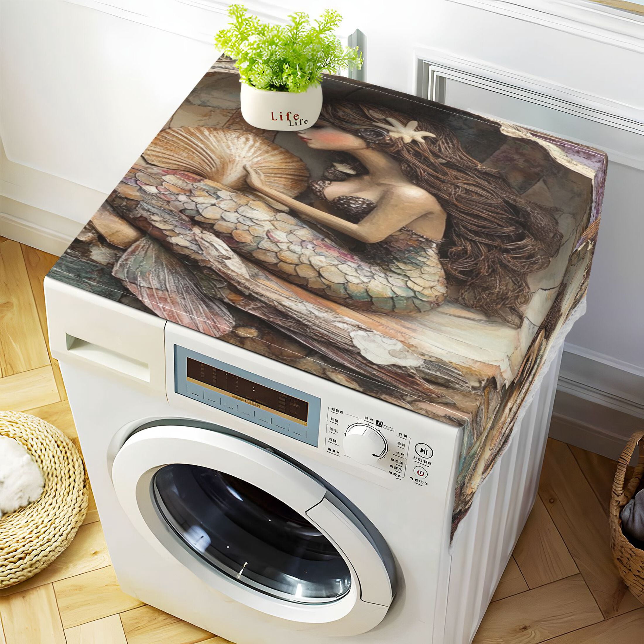 WOBOGO Mermaid Inside The Shell Washing Machine Cloth Dryer Refrigerator Top Cover Protective Non-Slip Mat For Kitchen Laundry