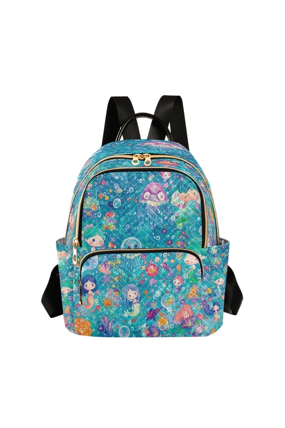 Mermaid Jellyfish Colorful Patterns Butterfly Backpack Durable Lightweight Shoulder Bag Built-in Laptop Sleeve and Multiple Utility Compartments