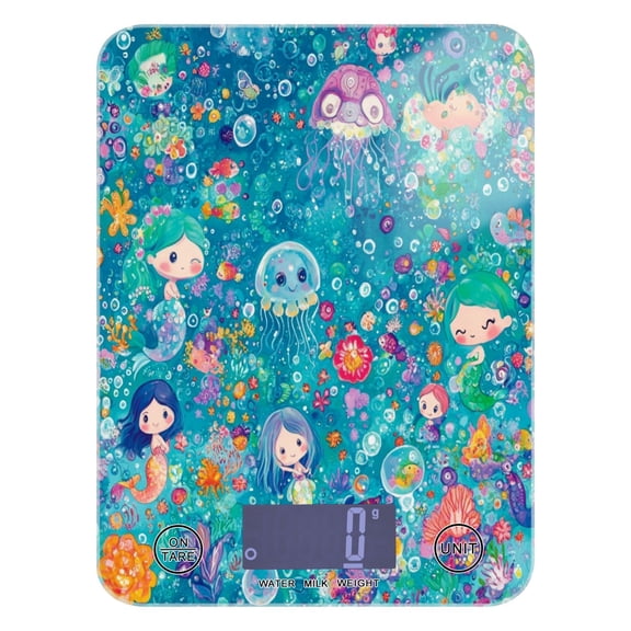 WOBOGO Mermaid Jellyfish Colorful Patterns Kitchen Scale Digital Gram and Ounce Weighing for Cooking Baking Ketogenic Diet Meal Prep