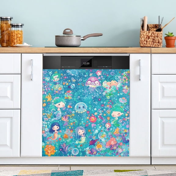 WOBOGO Mermaid Jellyfish Colorful Patterns Magnetic Dishwasher Sticker Personalized DIY Beautiful and Practical Home Kitchen Decorations2316in.