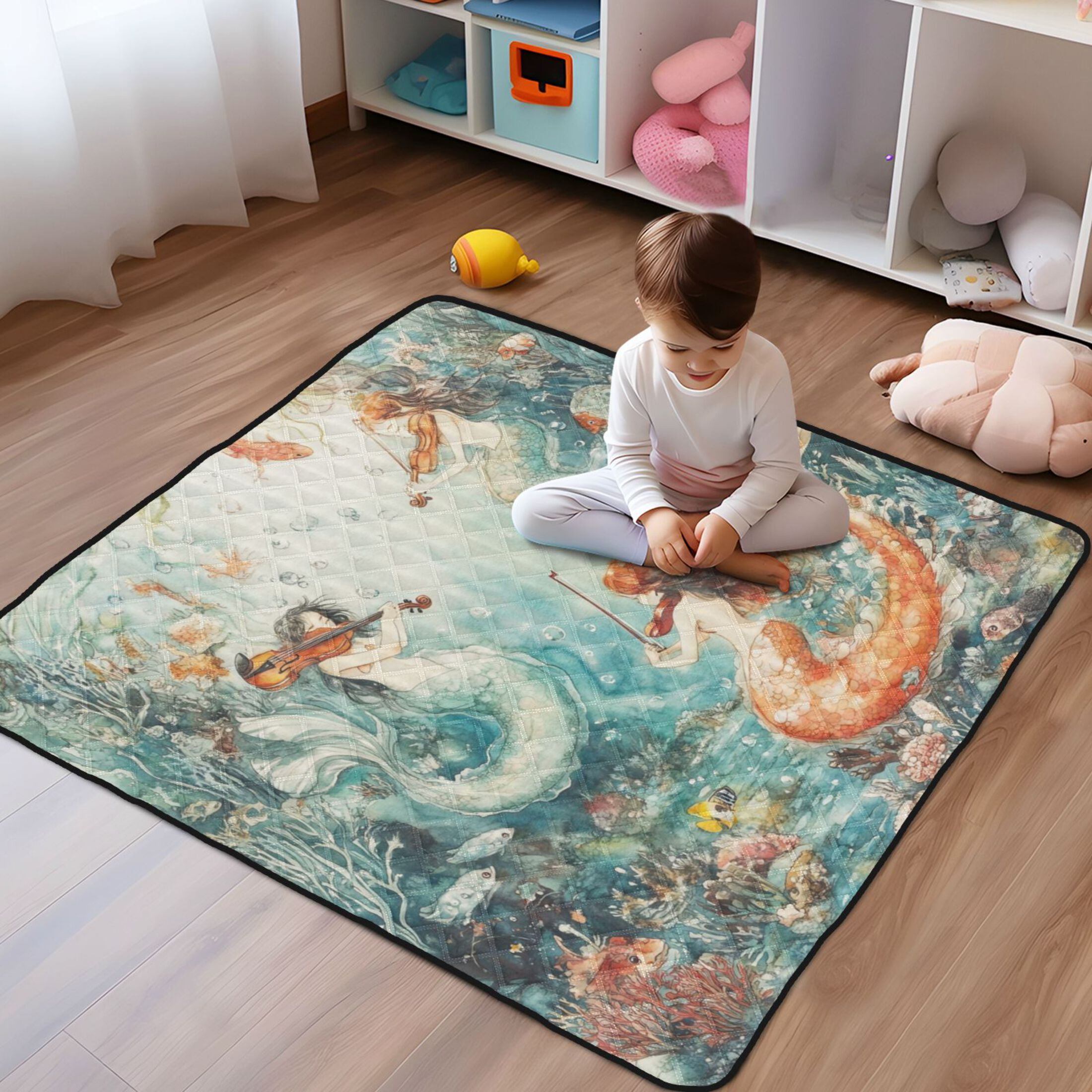 WOBOGO Mermaid Plays Music Baby Playmats Extra Large Waterproof Rollable Activity Pads for Toddlers 50×50inch