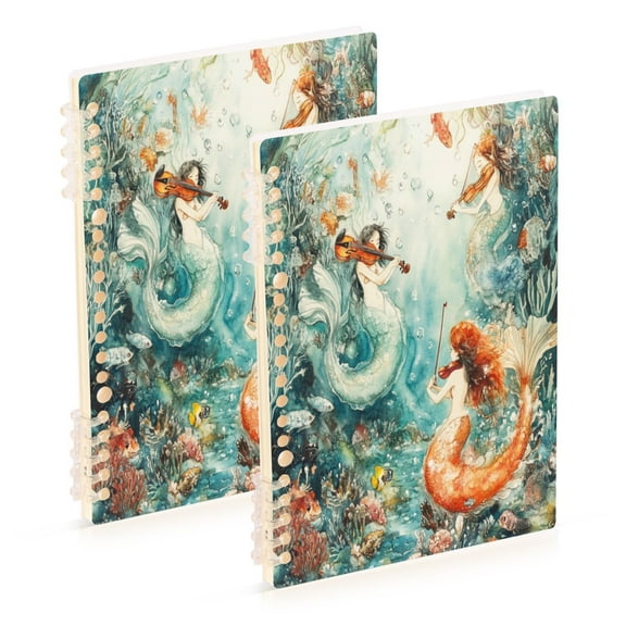 WOBOGO Mermaid Plays Music Notebook College Horizontal Grid Paper Ink Spill Resistant Water Resistant Cover 8.3x5.7x0.4in