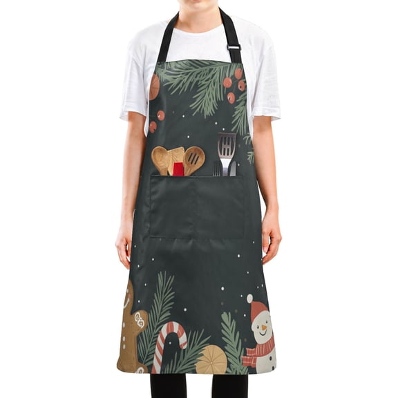 WOBOGO Merry Christmas Long Apron Waterdrop Resistant with 2 Pockets Cooking Kitchen Chef Apron for Women Men