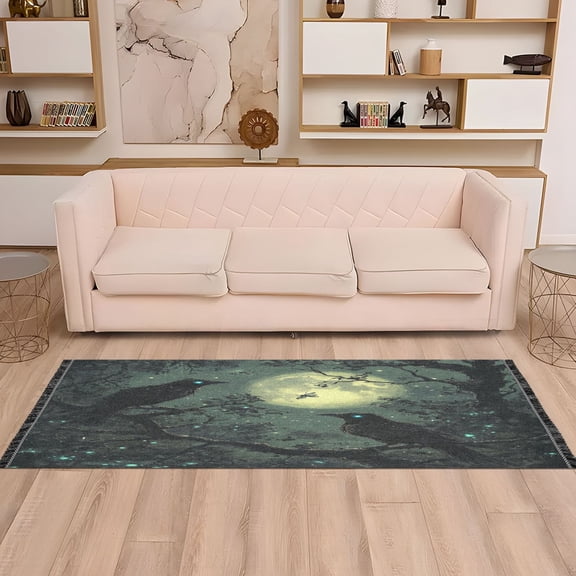WOBOGO Midnight Dark Crow Bedside Long Rug Delicate and Soft Modern Indoor Area Decor Non Slip Carpet for Bed Room Corridor Entrance Balcony