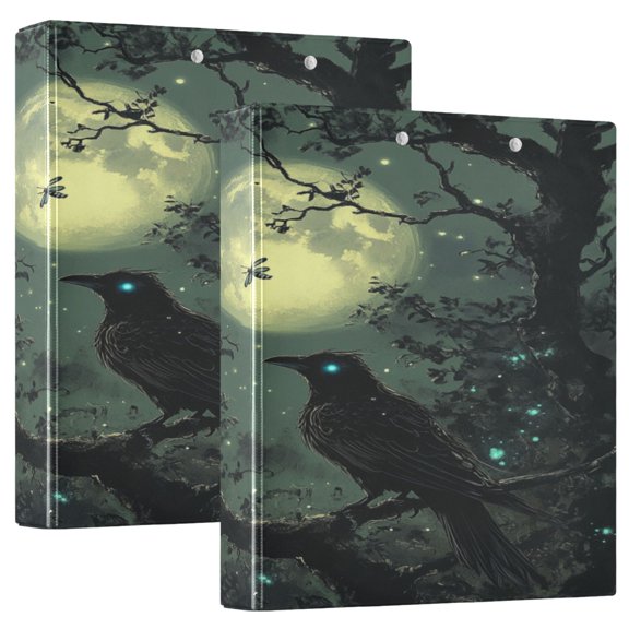 WOBOGO Midnight Dark Crow File Folders Extra Large Capacity to Hold 200 Sheets of Documents Hard Shell Ring Binder for School Home Office