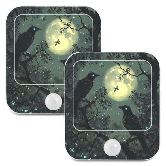 WOBOGO Midnight Dark Crow Night Light Lamp with Smart Sensor Dusk to Dawn Sensor 0.6W Plug-in 2-Pack