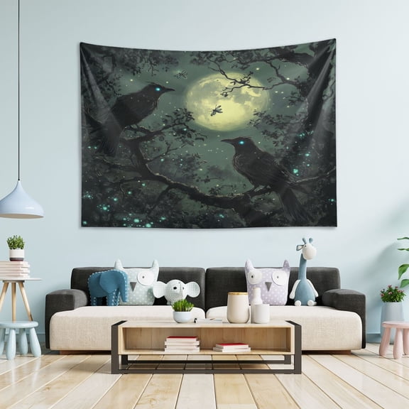 WOBOGO Midnight Dark Crow Tapestry 60×51in Home Living Room Bedroom Wall Hanging Ornaments