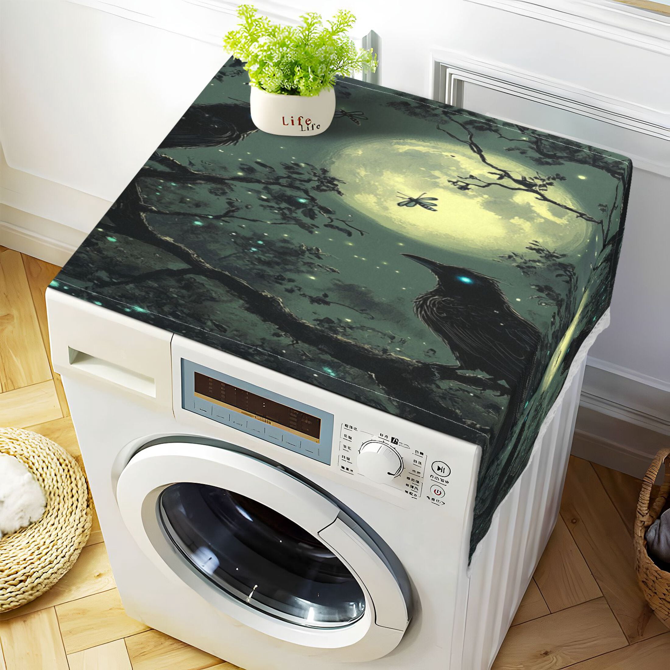 WOBOGO Midnight Dark Crow Washing Machine Cloth Dryer Refrigerator Top Cover Protective Non-Slip Mat For Kitchen Laundry