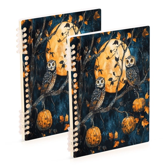 WOBOGO Midnight Owls Notebook College Horizontal Grid Paper Ink Spill Resistant Water Resistant Cover 8.3x5.7x0.4in
