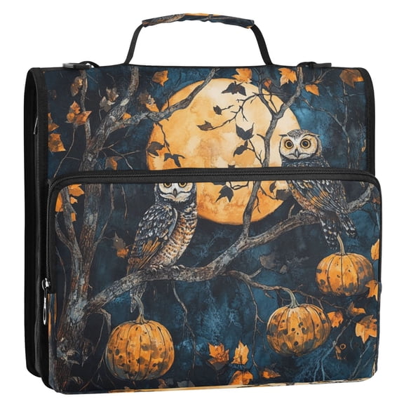 WOBOGO Midnight Owls Ring Binder Bag 1.5in Folder Organizer with Shoulder Strap for 13Inch Laptop and 500 Sheets of Paper