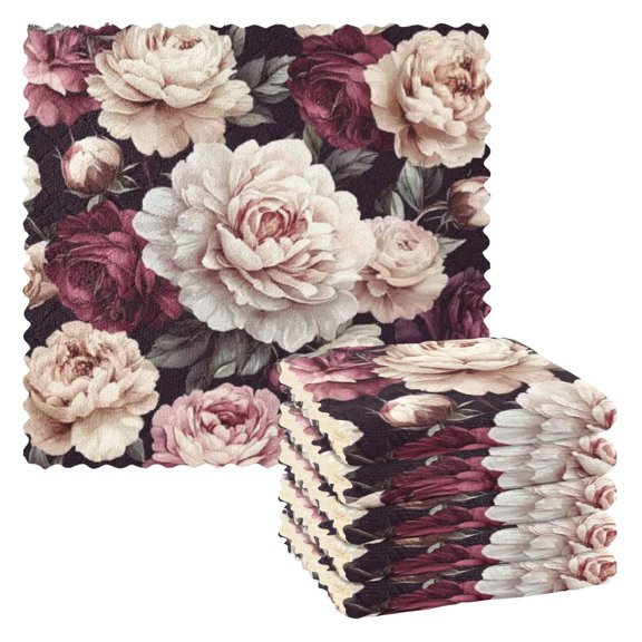 WOBOGO Milk White Peony Kitchen Towels 6pcs Ultra Soft Absorbent Quick Drying Dish Cloths 1111inch