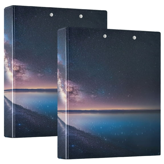 WOBOGO Milky Way Galaxy File Folders Extra Large Capacity to Hold 200 Sheets of Documents Hard Shell Ring Binder for School Home Office