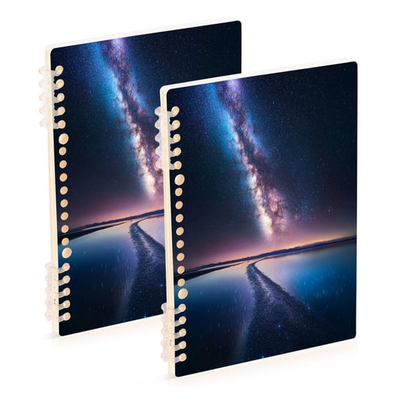 WOBOGO Milky Way Galaxy Notebook College Horizontal Grid Paper Ink Spill Resistant Water Resistant Cover 8.3x5.7x0.4in