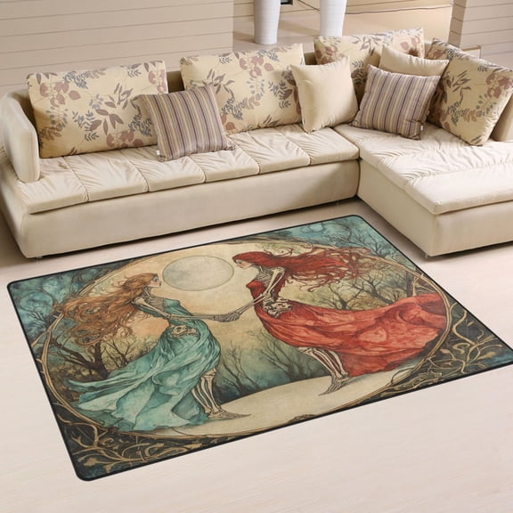 WOBOGO Mirror Image Bone Lady Carpet Non-Slip Rugs Soft Doormat 31×20in Living Dining Room Bedroom Decorative