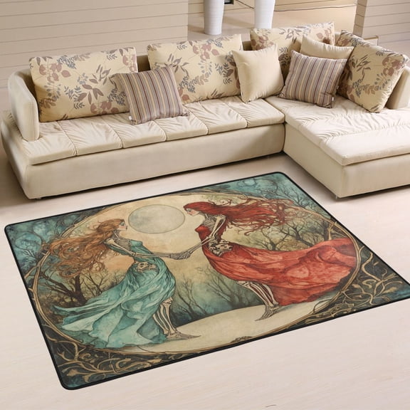 WOBOGO Mirror Image Bone Lady Carpet Non-Slip Rugs Soft Doormat 36×24in Living Dining Room Bedroom Decorative