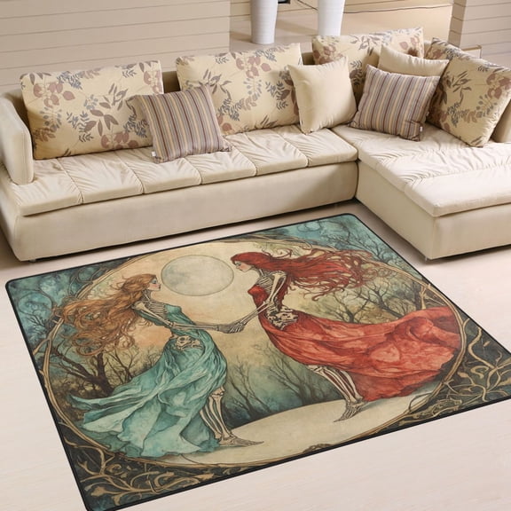 WOBOGO Mirror Image Bone Lady Carpet Non-Slip Rugs Soft Doormat 63×48in Living Dining Room Bedroom Decorative