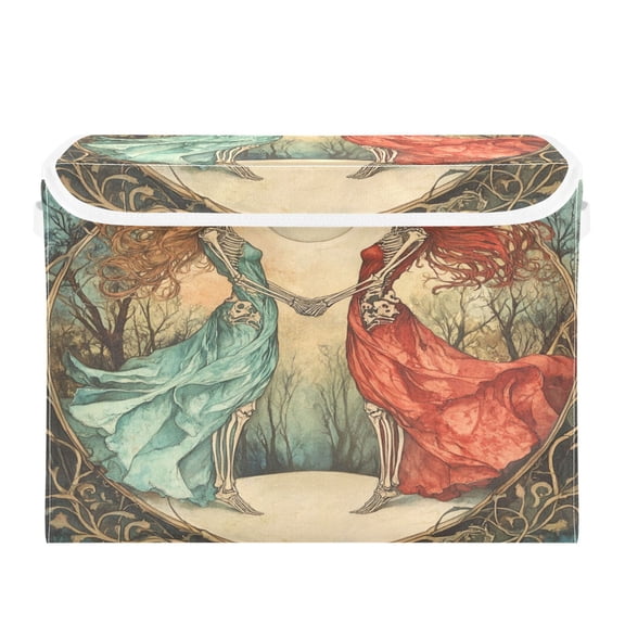 WOBOGO Mirror Image Bone Lady Large Collapsible Storage Box Flip Lid Fabric Decorative Organizer Container Basket with Handles 16.512.611.8in