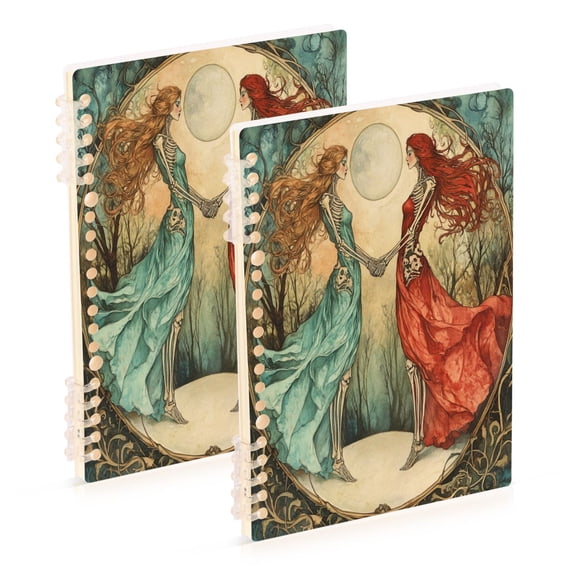 WOBOGO Mirror Image Bone Lady Notebook College Horizontal Grid Paper Ink Spill Resistant Water Resistant Cover 8.3x5.7x0.4in