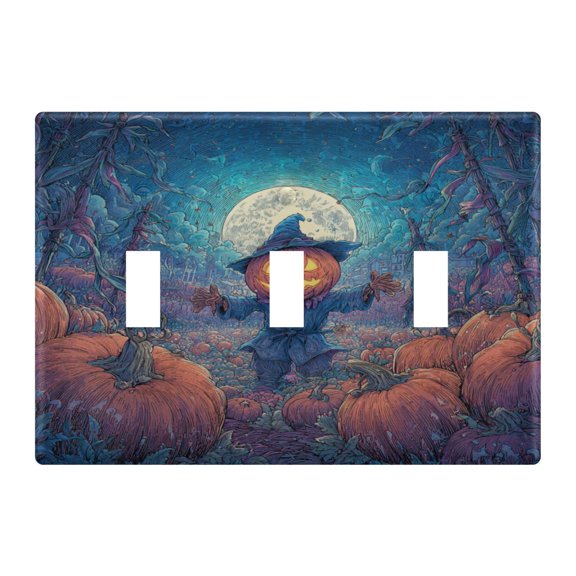 WOBOGO Mischievous Pumpkin 3-hole Switch Plates PC Flame Retardant Plastic Material Glossy Finish Smooth Touch 6.37x4.48x0.27in
