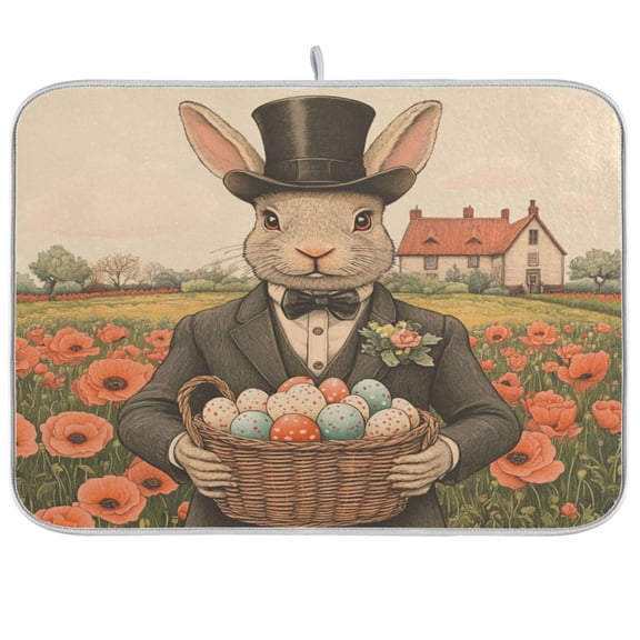 WOBOGO Mister Easter Bunny Kitchen Drying Mat Heat Resistant Drainage with Non-Slip Rubber Backing Hides Stains Super Absorbent Easy to Clean 16×18in