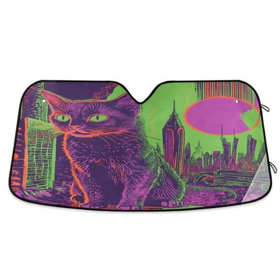 WOBOGO Moebius Cat Car Windshield Sunshades Autopilot Lightweight Accordion Sun Visor 55×27.6in