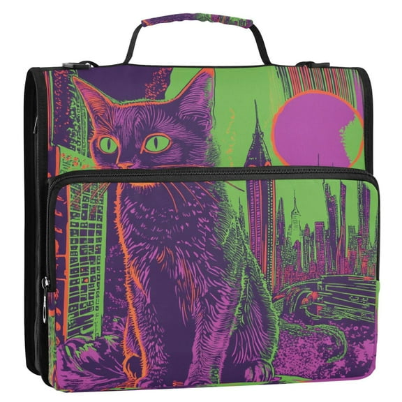 WOBOGO Moebius Cat Ring Binder Bag 1.5in Folder Organizer with Shoulder Strap for 13Inch Laptop and 500 Sheets of Paper