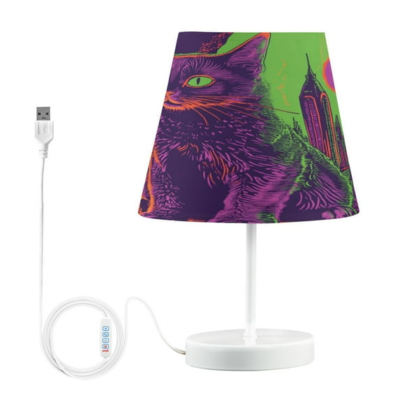 WOBOGO Moebius Cat Table Lamps Bedroom 3-Speed Dimmable Farm Style with Fabric Shade for Reading and Home Office