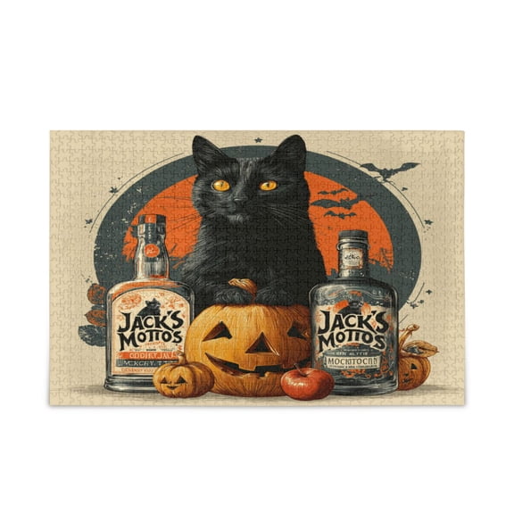 WOBOGO Mojito Black Cat Puzzle Challenge 500 Piece Jigsaw Suitable for Game Night Finished Size 20.5 x 14.9in