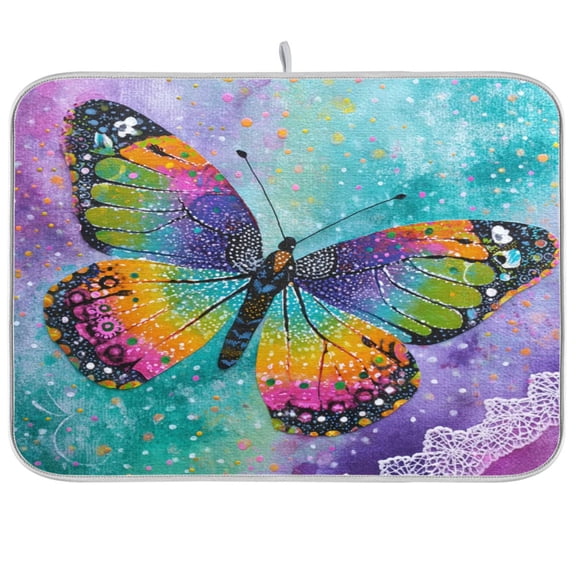 WOBOGO Monarch Butterfly Kitchen Drying Mat Heat Resistant Drainage with Non-Slip Rubber Backing Hides Stains Super Absorbent Easy to Clean 16×18in