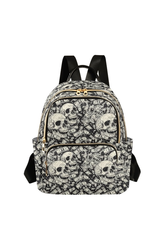 Money Skull Pattern Backpack Durable Lightweight Shoulder Bag Built-in Laptop Sleeve and Multiple Utility Compartments