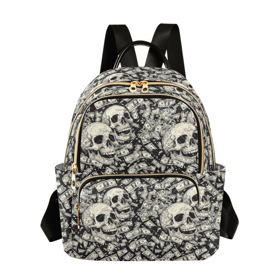 WOBOGO Money Skull Pattern Backpack Durable Lightweight Shoulder Bag Built-in Laptop Sleeve and Multiple Utility Compartments