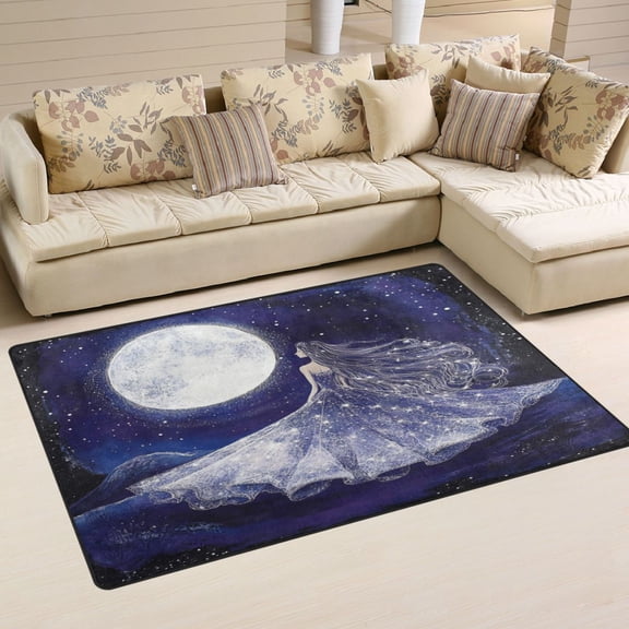 WOBOGO Moon Goddess Carpet Non-Slip Rugs Soft Doormat 31×20in Living Dining Room Bedroom Decorative