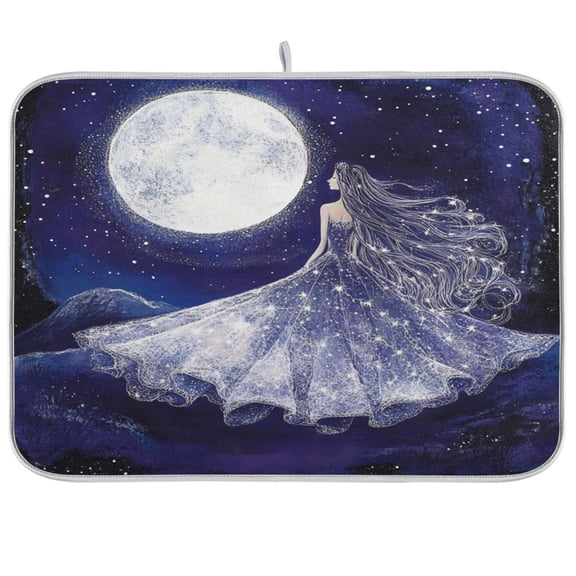 WOBOGO Moon Goddess Kitchen Drying Mat Heat Resistant Drainage with Non-Slip Rubber Backing Hides Stains Super Absorbent Easy to Clean 16×18in