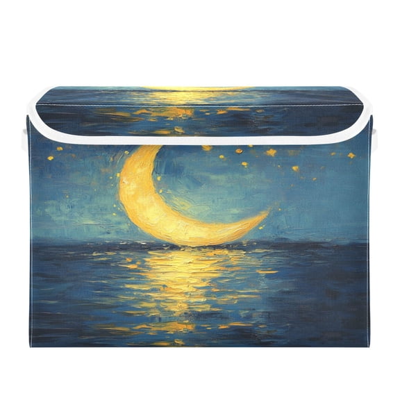 WOBOGO Moon Stars Oil Painting Pattern Large Collapsible Storage Box Flip Lid Fabric Decorative Organizer Container Basket with Handles 16.512.611.8in